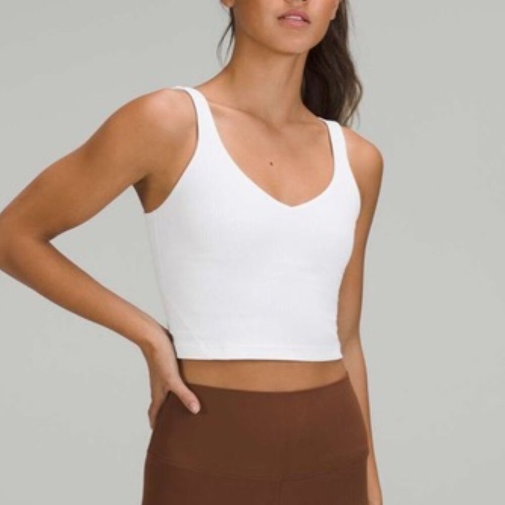 Lululemon White Ribbed Cropped V-Neck Tank